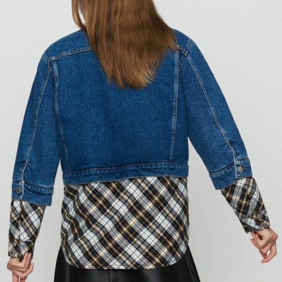 Maje Bergamo Checked Cotton-Panelled Denim Jacket Faux Sherpa Collar Small - Picture 3 of 9
